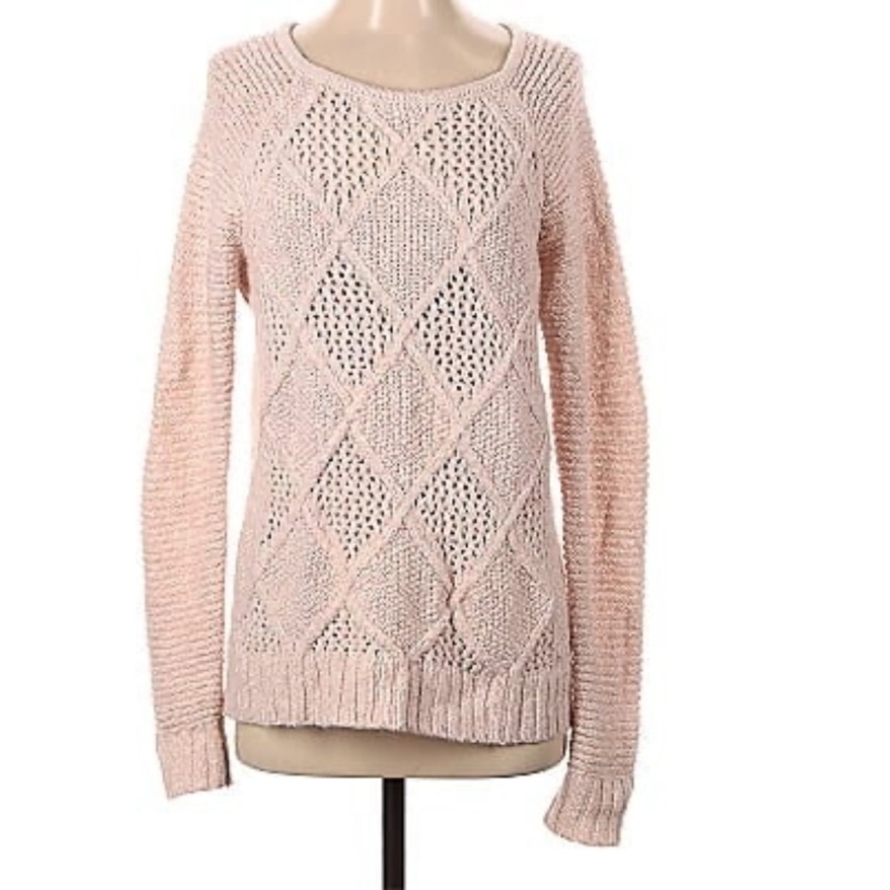 Pink scoop neck color block pull over sweater